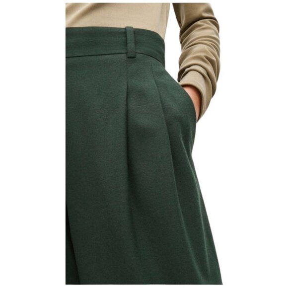 COS forest green pleated wide leg cropped trousers size 6 - Picture 3 of 6